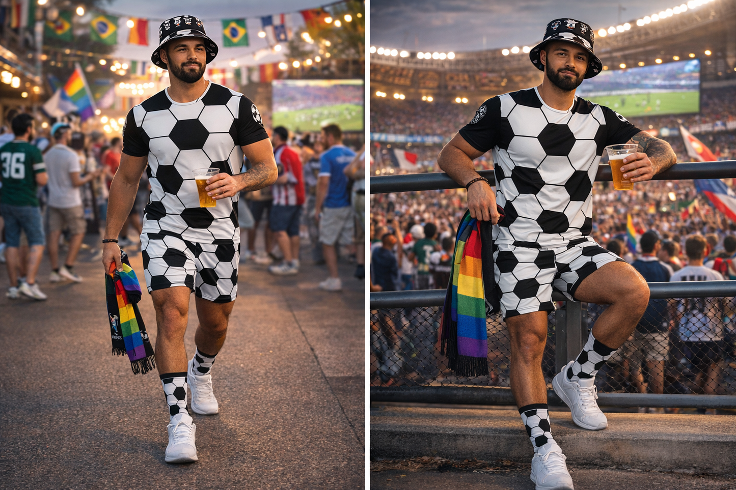 Soccer Ball Print Unisex Athletic Long Shorts