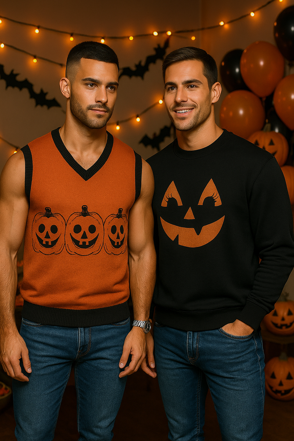 "The Erin" Halloween  Jack-O Knit V-Neck Sweater