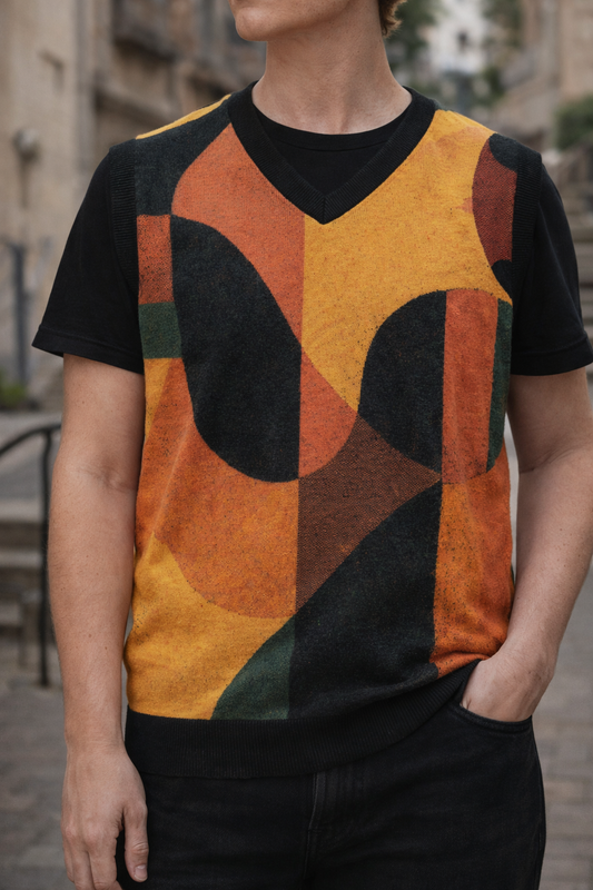 Custom Pattern Knit V-neck Vest